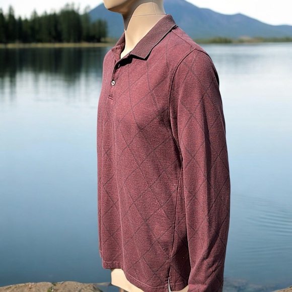 Van Heusen Burgundy Diamond Print Long Sleeve Polo - Picture 8 of 16